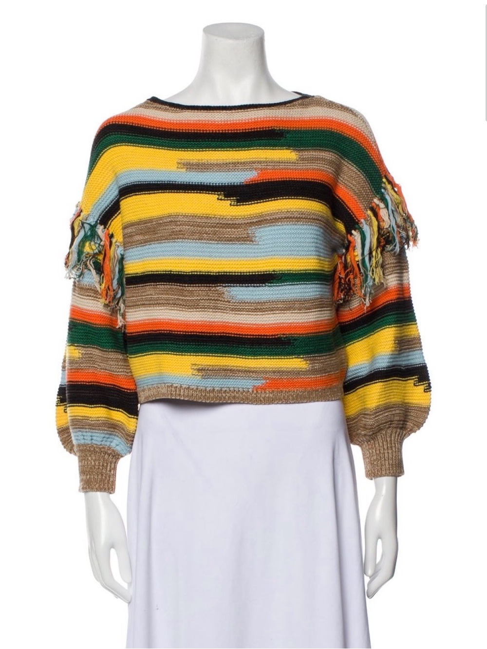 Alice and Olivia x-small striped fringe sleeve sweater